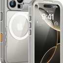 Lanhiem Magnetic for iPhone 16 Pro Case, IP68 Waterproof Dustproof Case, [Compatible with Magsafe] [Built-in Screen Protector] Full Body Heavy Duty Rugged Phone Cover 6.3 inch, Natural