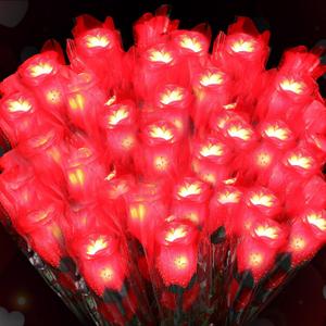 24 Pcs Rose Flower Lights Red Artificial Valentine's Day Glowing Light up Rose Single Stem Realistic Faux Silk Flower Bouquet for Valentine Wedding Birthday Bridal Shower Decor