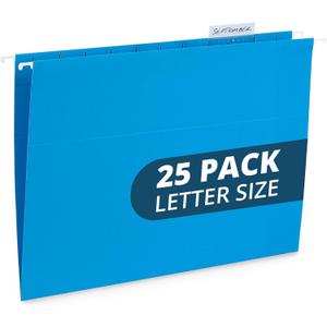 Blue Summit Supplies Hanging File Folders, 25 Reinforced Hang Folders, Designed for Home and Office Color Coded File Organization, Letter Size, Blue, 25 Pack