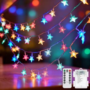 Star String Lights, 33ft 100 LED 8 Modes Star Fairy Lights Battery Operated Waterproof Indoor Outdoor for Bedroom Patio Party Wedding Tent Loft Bed Xmas Tree Decor, Multicolor