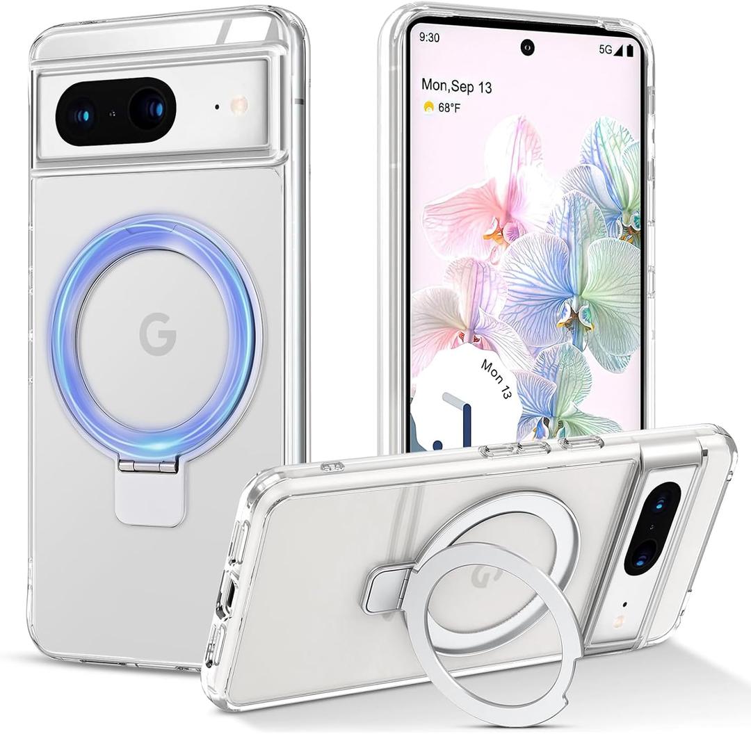 CameCosy for Google Pixel 7 Case with Magnetic Ring Stand [Compatible for MagSafe], Crystal Transparent Design Slim Drop Protection Non-Yellowing Bumper Kickstand Cover for Google Pixel 7 2022
