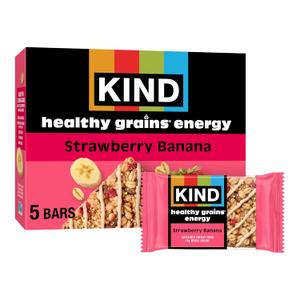 KIND Healthy Grains Energy Bars, Strawberry Banana, Gluten Free, Healthy Snacks, 19g Whole Grains, 5 Count