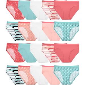 Fruit of the Loom Girls' Cotton Hipster Underwear, 20 Pack-Fashion Assorted, 14