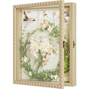 Shadow Box Frame 11x14 Large Shadow Boxes Display Cases with Diamond Shape Door Vintage Lock, SZQINJI Shadow Box for Photos Medals Pet Memorial Graduation Baby Wedding Flower Natural