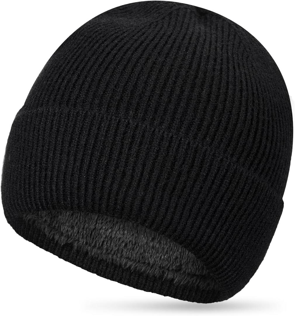Coume Winter Fleece Lined Beanie Knitted Hats for Men Women, Warm Winter Caps for Bald Men Skull Caps Cold Weather (Black)