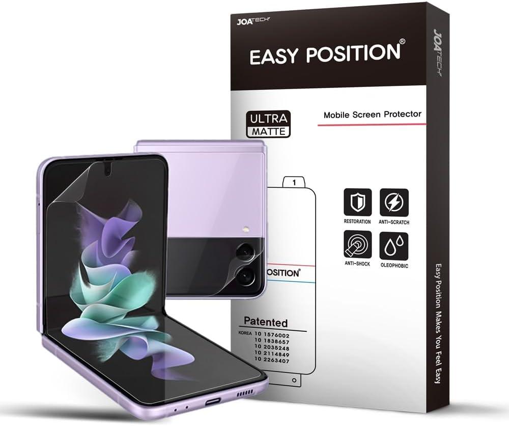 EASY POSITION (3Sets Galaxy Z Flip 3 5G Matte Anti Glare Screen Protector Film, 3pcs Inner +3pcs Outer + 3pcs Hinge, Perfect Touch, BubbleFree, Easy Installation with Guide tool