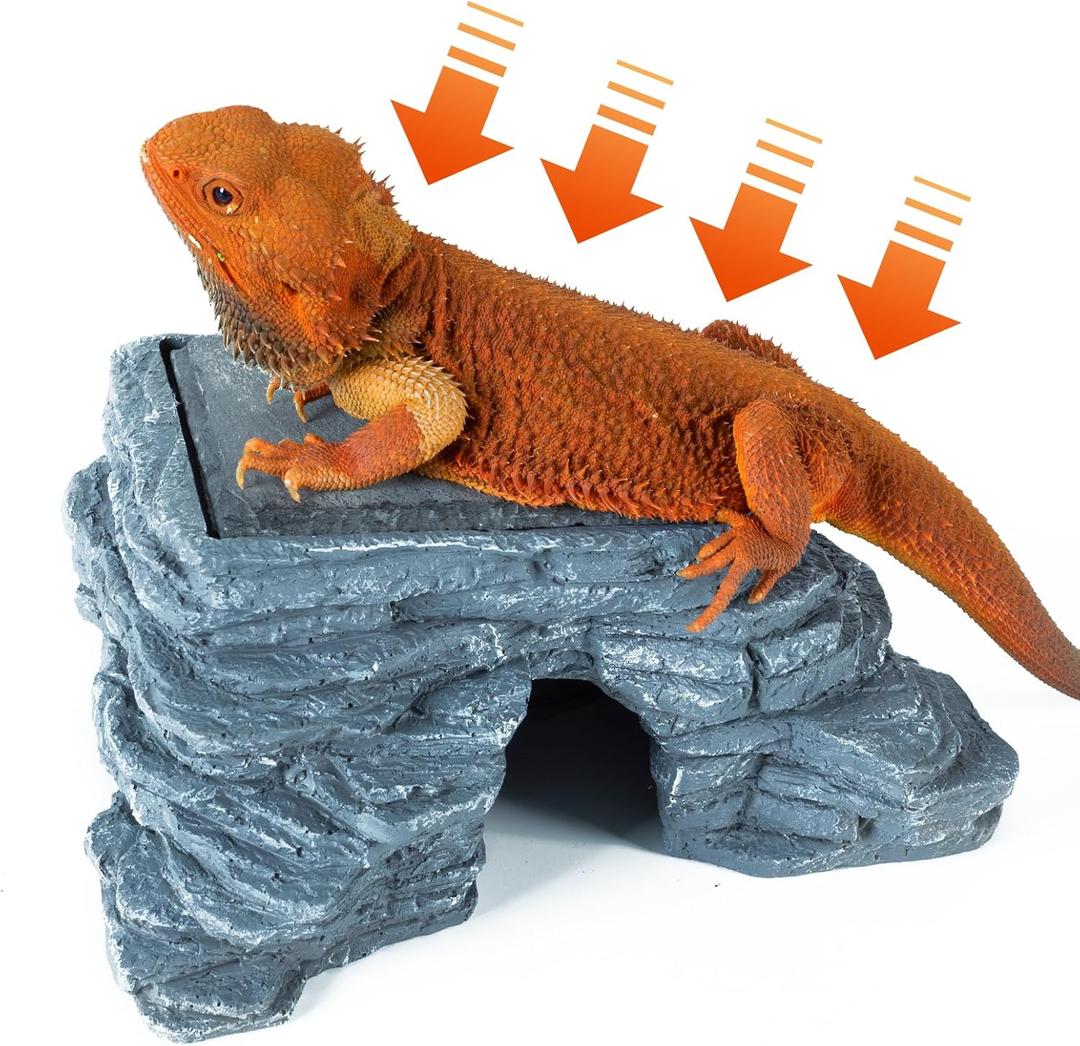 REPTI ZOO Bearded Dragon Basking Platform, 10x6x4.3 inch Reptile Basking Heat Rock, Reptile Climing Hide and Cave for Leopard Gecko Crested Gecko Lizard Snake