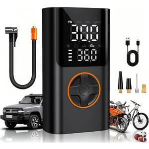 Tire Inflator Portable Air Compressor, Bike Pump with Gauge and USB Charging Output, 150PSI Fast Inflation Portable Tire Inflator for Car Bicycles Motorcycles Scooter Balls