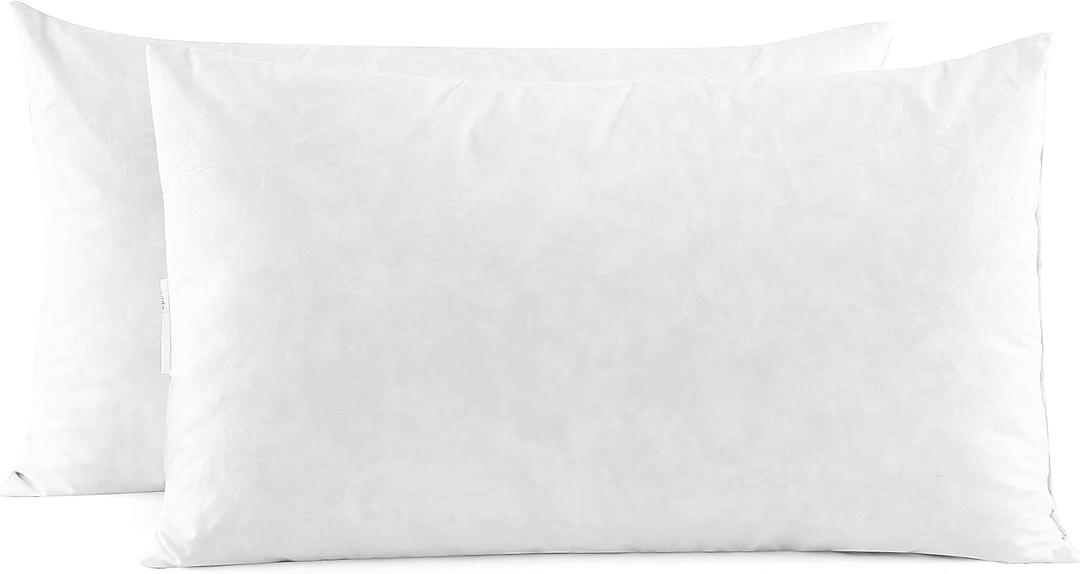 SNUG&COZY Luxury Goose Down Feather Pillow Inserts - 12x20IN, Double Layered Down-Proof Design, Ultra-Soft Cover, High Fill Weight, Pack of 2, White