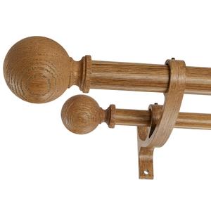 Double Wood Curtain Rods for Windows 140 to 164 Inches,1 Inch Front and 5/8 Inch Back Heavy Duty Curtain Rod with Imitation Wood Grain Ball Finials and Double Aluminum Bracket,Brown Wood Grain