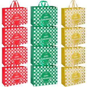 YALTOON 12 Pack Extra Large Christmas Gift Bags, Heavy Duty Reusable Tote Bags with Handles, Non-Woven Large Christmas Bags for Gifts, Holiday Shopping, Xmas Party Favors, 12pcs XL 16.9"x12.6"x7.1"