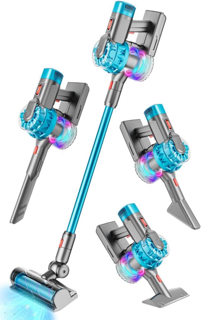 4-in-1 Kids Toy Vacuum That Works with Suction, Electric Toddler Toy Vacuum Cleaner for Children Ages 3 4 5 6+ Boys & Girls,Toddlers Toys Cleaning Set for Pretend Play (Cyan)