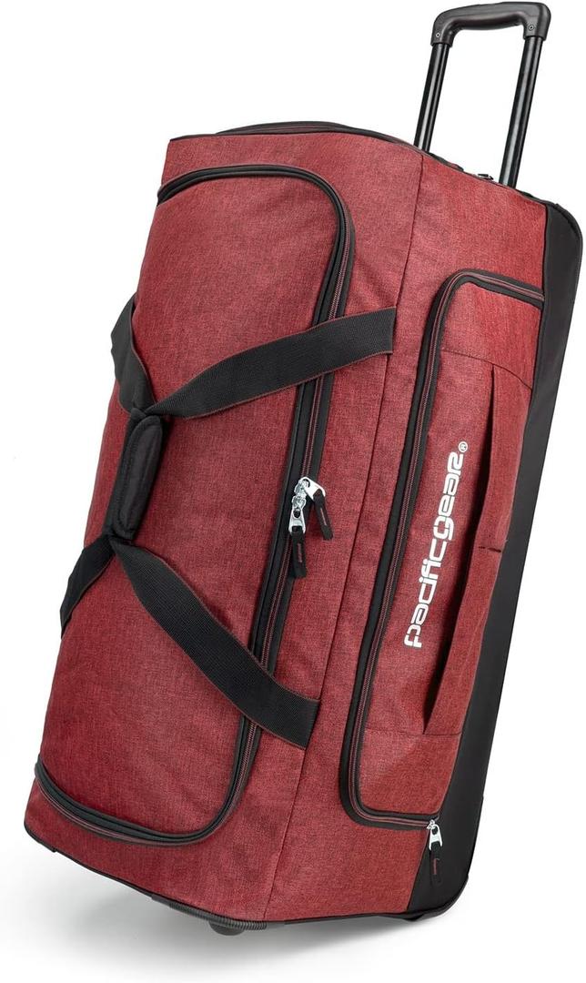 Pacific Gear Rolling Duffel Wheels, 30-inch Luggage, Hockey Bag, Heavy Duty (Red)