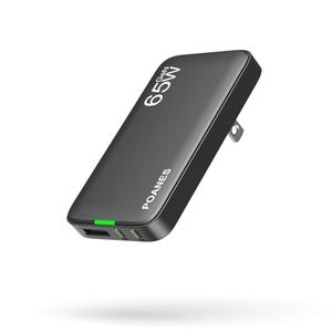 POANES 65W Flat USB Wall Charger, 3 Port USB Wall Charger with Type C and A, Ultra-Slim GaN Block PD3.0&PPS, Foldable Plug for Travel for iPhone 15, Samsung, Tablets and More