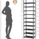 VTRIN 10 Tiers Tall Shoe Rack Holds 20-25 Pairs of Shoes Sturdy Vertical Shoe Organizer with 18pcs Hooks Stackable Narrow Shoe Rack for Closet, Entryway Black
