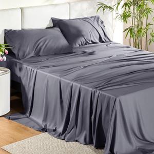Bedsure King Size Sheets Set, Cooling Sheets for Hot Sleepers, Rayon Derived from Bamboo, Breathable & Soft, Deep Pocket Up to 16 Inches, Hotel Luxury Silky Bedding, Dark Grey