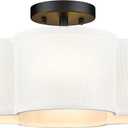 Black Semi Flush Mount Ceiling Light, Close to Ceiling Light Fixtures with Fabric Shade in Quatrefoil Shape, Farmhouse 13-inch Ceiling Light for Kitchen Hallway Bedroom, AD-22007-4SF-BK