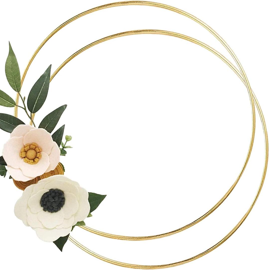 2 Pack 20inch Large Metal Floral Hoop Wreath Macrame Gold Craft Hoop Rings for Making Wedding Wreath Decor, Dream Catcher and DIY Wall Hanging Crafts (20inch)