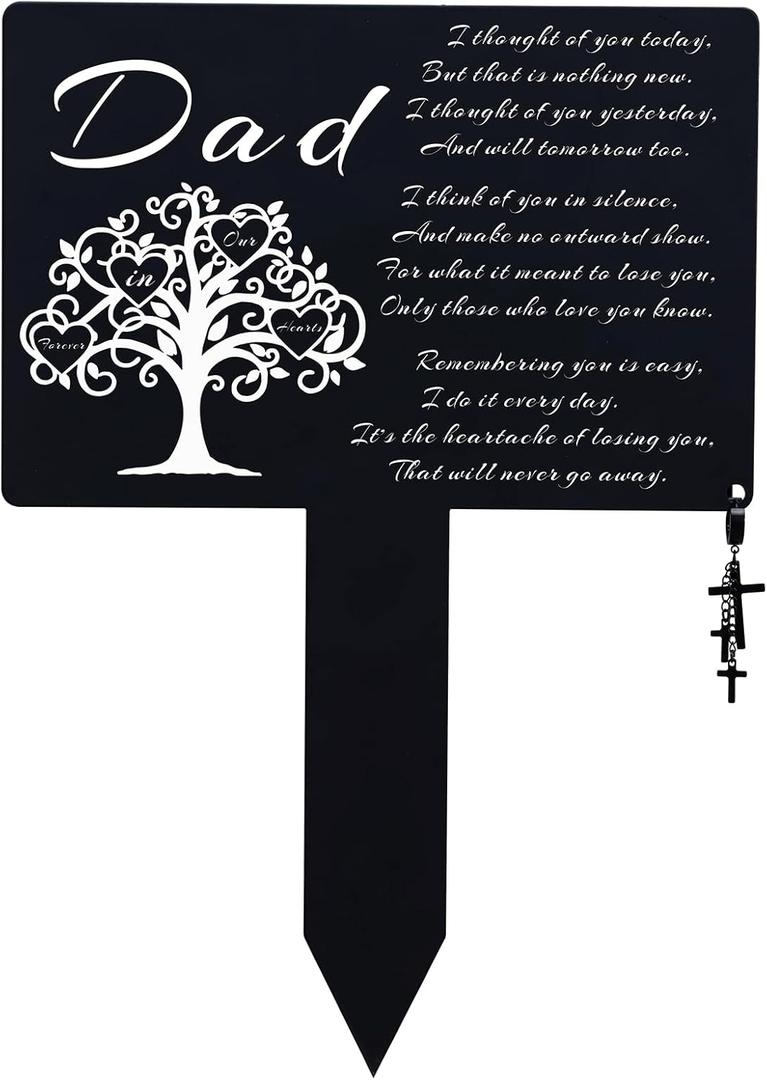 Dad Metal Grave Decorations for Cemetery,Temporary Grave Marker,Waterproof Memorial Plaques with Cross Charm for Outdoors,Garden Cemetery Plaques for Grave Site Decor