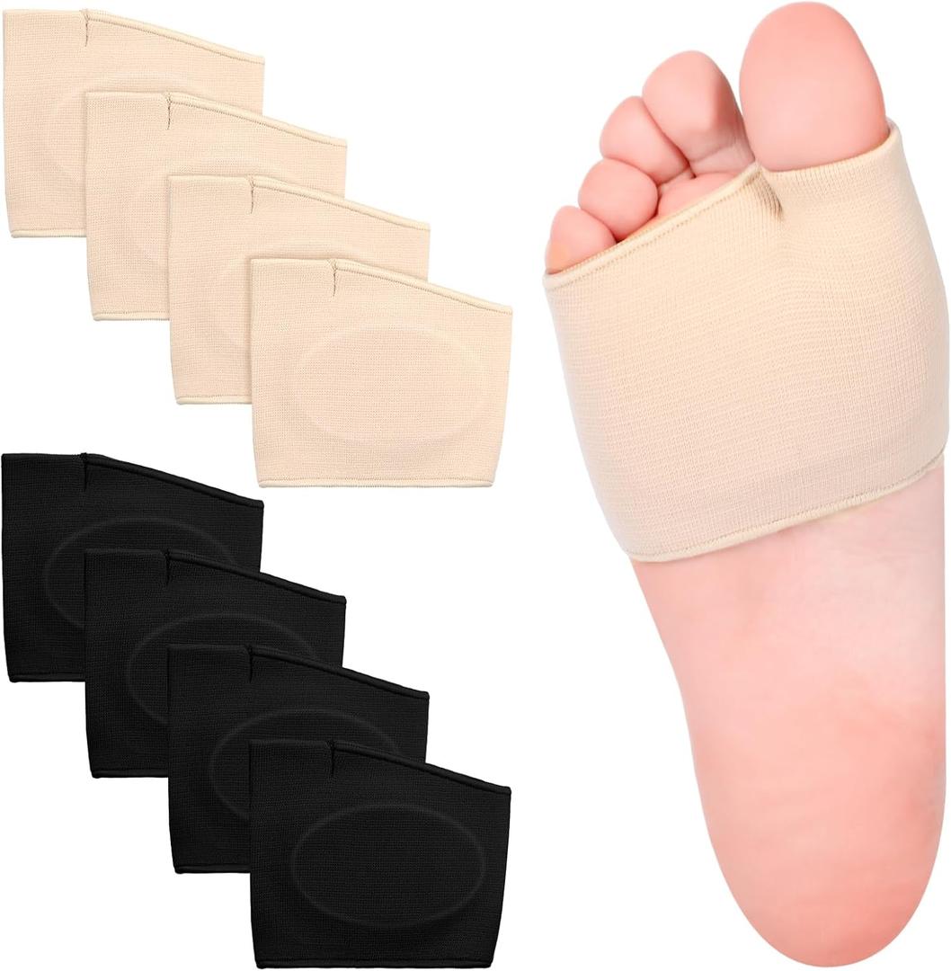 TrelaCo 4 Pairs Metatarsal Pads with Gel Pad for Women and Men Ball of Foot Pain Relief Cushions for Metatarsal Support, Large Size, Black and Beige
