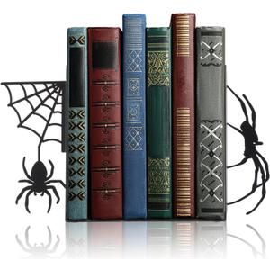 Geelin Creepy Spider Metal Bookends Set of 2 Styles Gothic Black Spider and Web Book Ends for Shelves Scary Home Office Desk Bookshelf Decor Gift for Book Lovers Reading Enthusiasts