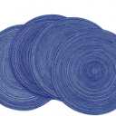 SHACOS Round Braided Placemats 15 inch Set of 4 Washable Cotton Polyester Braided Kitchen Table Placemats for Home Wedding Party (Blue White, 4)