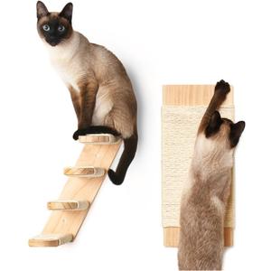 Chasing Tails Cat Wall Shelves - Four Step Cat Shelf with Scratch Board, Cat Shelves and Perches for Wall, Sturdy Cat Wall Furniture for Indoor Cats, Cat Climbing Shelves, Cat Steps Wall Mounted 