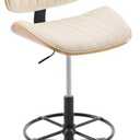 Deenziilix Drafting Chair for Standing Desk, Armless Tall Office Chair with Bentwood Backrest, Adjustable Height, Footrest Ring and Swivel Seat, PU Leather (Ivory)