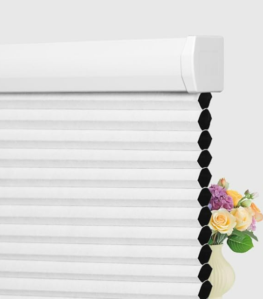 BERISSA Cellular Shades Cordless, Blackout Cellular Window Blinds, Pull Down Blackout Blinds Honeycomb Indoor Windows Shades for Home Office Bedroom, Easy to Install, White,24" W x 64" H