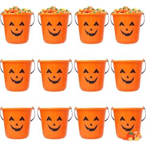 Triumpeek Halloween Pumpkin Trick Treat Buckets, 12 pcs Halloween Jack O Lantern Pails, Trick or Treat Bucket, Portable Plastic Candy Pumpkin Pails