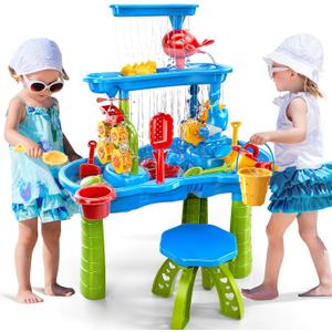 Water Table for Toddlers 3-5, 3-Tier Kids Sand Water Table, Water and Sand Activity Sensory Tables Summer Outdoor Toys Beach Toys for Outside Backyard for Kids Toddlers Age 3 4 5 6 7 8