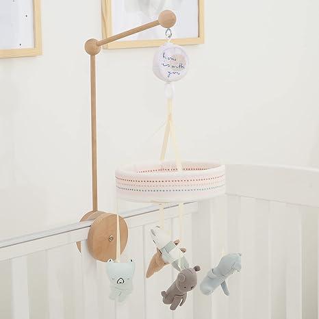 Baby Crib Mobile Musical Nursery Mobiles for Bassinet with Wooden Holder, Animal Toys Crib Mobile with Music for Baby, White