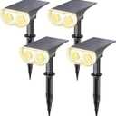 Linkind Solar Lights Outdoor Waterproof IP67, StarRay Dusk-to-Dawn Outdoor Solar Lights, 3 Lighting Modes Solar Spot Lights Outdoor for Garden, Yard, Landscape (Warm White, 4 Pack)