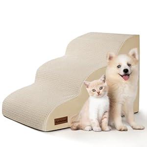 3-Step Dog Ramp and Stairs for Sofa and Chair - Non-Slip Sturdy Pet Steps for Small Dogs and Cats,15.7" H, Ivory