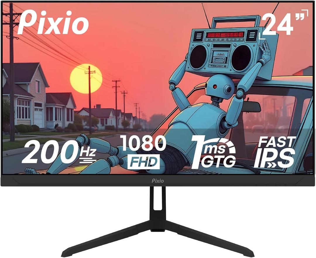 Pixio PX248 Wave 24 inch 200Hz Refresh Rate FHD 1080p Resolution Fast IPS Panel 1ms GTG Response Time Gaming Monitor with Adaptive Sync (Black)