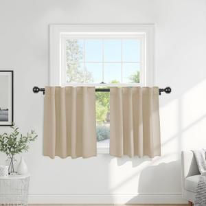 PONY DANCE Beige Valances Tiers for Kitchen - Short Room Darkening Small Curtains for Half Cafe Basement/Bathroom, 42 W x 36 Inches L, Biscotti Beige, Double Panels