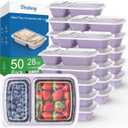 50 Pack (100-Piece) 28 oz Meal Prep Containers Reusable with Lids 2-Compartment, Sturdy Leakproof Food Safe, Microwave Freezer Dishwasher Safe, To Go Take Out Plastic Food Storage, Lilac