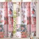 2 Pcs Floral Kitchen Curtain Vintage Pink Flower Window Curtains Over Sink Decor Mid Centurl Retro Farmhouse Patchwork Floral Small Window Cafe Short Curtains for Bathroom 27.5x39 Inch