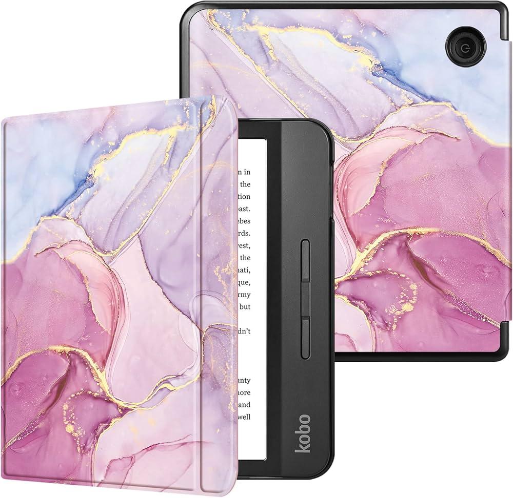 Caweet Case for Nook GlowLight 4 Plus 7.8" 2023 Release, Ultra Lightweight PU Leather Shell Cover with Magnetic Closure, Pink Marble