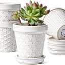 LE TAUCI Ceramic Succulent Pots, 3 Inch Flower Pots for Indoor Plant Cactus, Embossed Small Plant Pot with Drainage Holes & Saucer, Home Decor - Set of 4, Arctic White