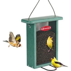 Kingsyard Metal Mesh Bird Feeder for Outdoors Hanging, Finch Feeder for Nyjer/Thistle, Sliding Mesh & Built-in Perch, Recycled Plastic, Green