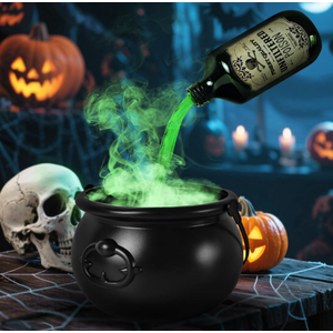 Cauldron Halloween Decor Indoor, Halloween Cauldron Decorations with Magic Floating Potion Bottles & Diffuser, Black Plastic Witches Cauldron Bowl Hocus Pocus Decor for Home Table Mantel Kitchen Room