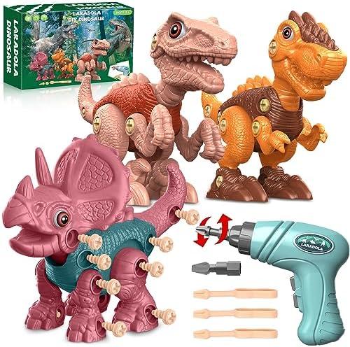 Laradola Dinosaur Toys for Kids Aged 3 4 5 6 7 8 Year Old, Kid Boys Girls, Take Apart STEM Construction Building with Electric Drill, Party Christmas Birthday Gifts Blush Pink RS009-2