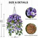 Briful Artificial Hanging Flowers for Outdoors, Fake Hanging Morning Glory Plants & Flowers with Basket Silk Flowers Hanging Decor for Front Porch Home Garden Balcony Room Decor(Blue Purple)