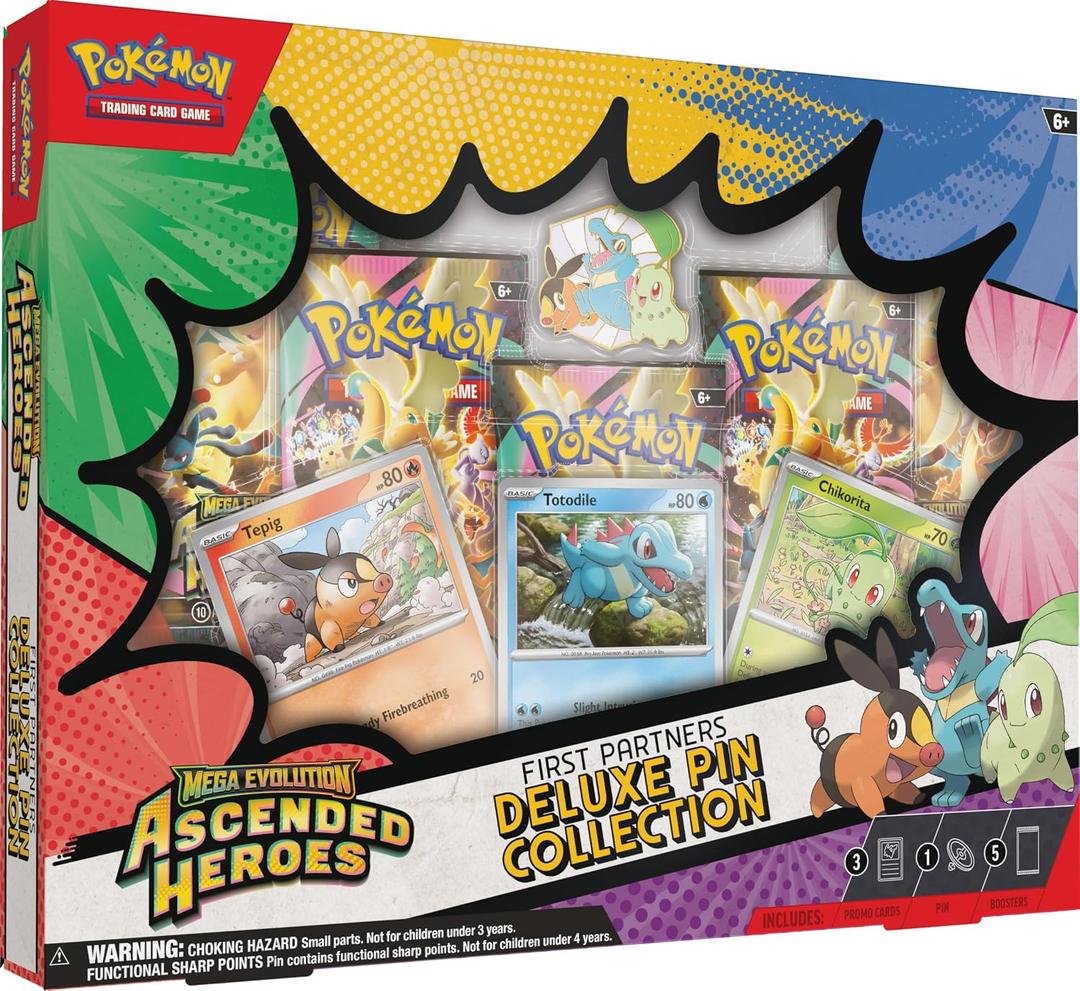 Pokmon TCG: Mega EvolutionAscended Heroes First Partners Deluxe Pin Collection (3 Foil Promo Cards, 1 Deluxe Pin & 5 Booster Packs