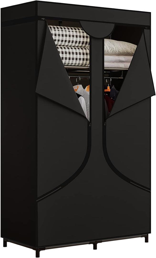 SORCEDAS Portable Wardrobe Closet Storage Organizer Metal Hanging Rack Non-Woven Fabric 34 Inch Black