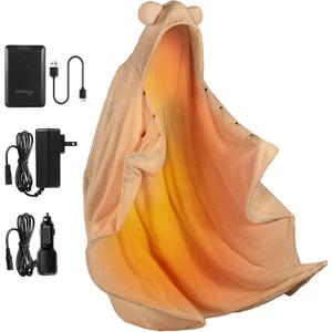 Bearbug Cordless Heated Blanket, Portable Wearable Electric Heated Blanket Shawl Hoodie Battery Operated with Power Bank, Car Charger, Dc Adapter, 3 Heating Level, Machine Washable