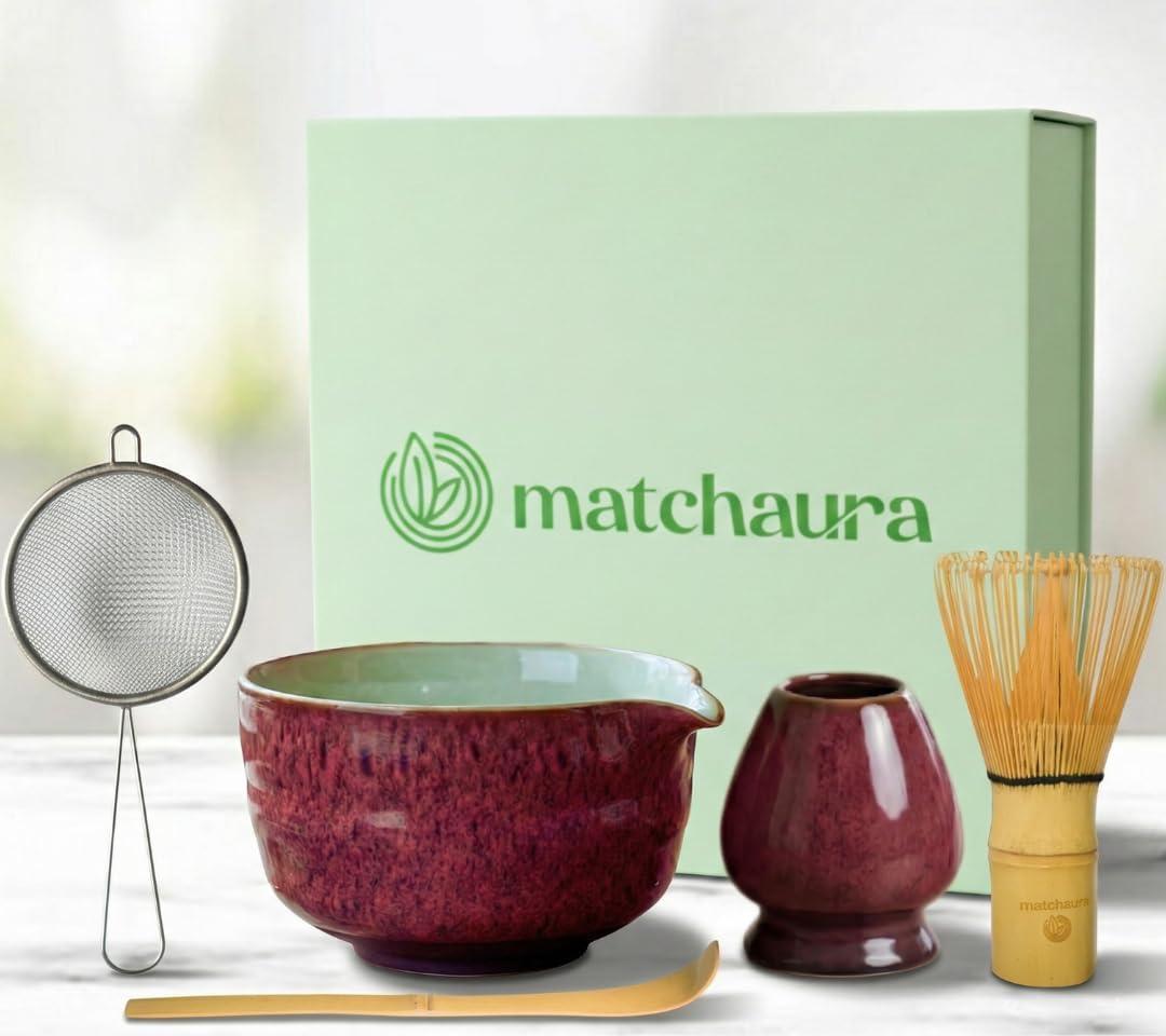 Premium Matcha Whisk Set  5 Piece Japanese Tea Ceremony Kit | Spouted Ceramic Bowl, Bamboo Whisk, Holder, Scoop, Sifter  Essentials for Smooth Matcha Preparation - Magnetic Gift Box