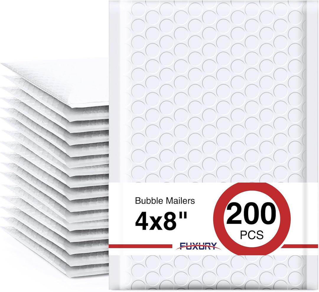 Fuxury Bubble Mailers 4x8 Inch White 200 Pack Padded Envelopes Usable Size 4x7" Thick Mailing Envelopes Bubble Opaque Padded Mailers Shipping Bags for Mailing Jewelry Makeup Small Business#000