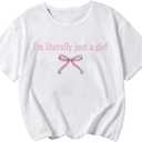 Girl's Bow Graphic Tees Crew Neck Short Sleeve Summer T Shirts Preppy Cute Clothes for Girls